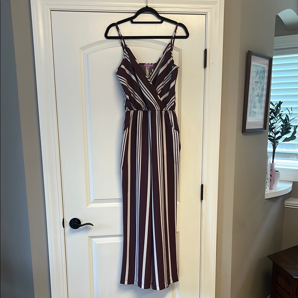 Ci Sono Red and White Striped Jumpsuit Sleeveless Spaghetti Strap